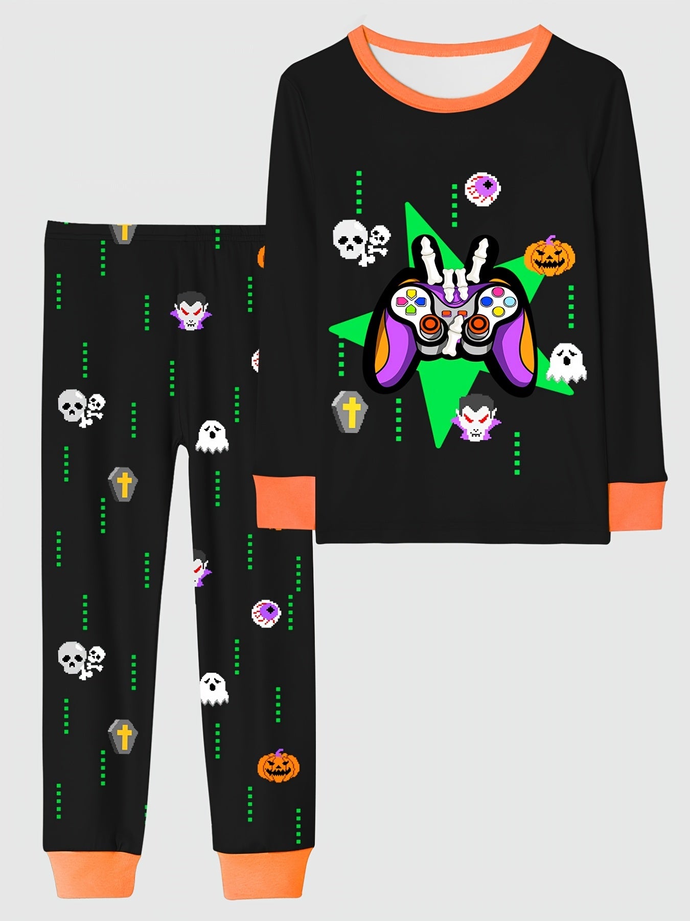 2pcs Halloween Pajamas Set for Kids Long Sleeve Top & Pants Boy's Loungewear