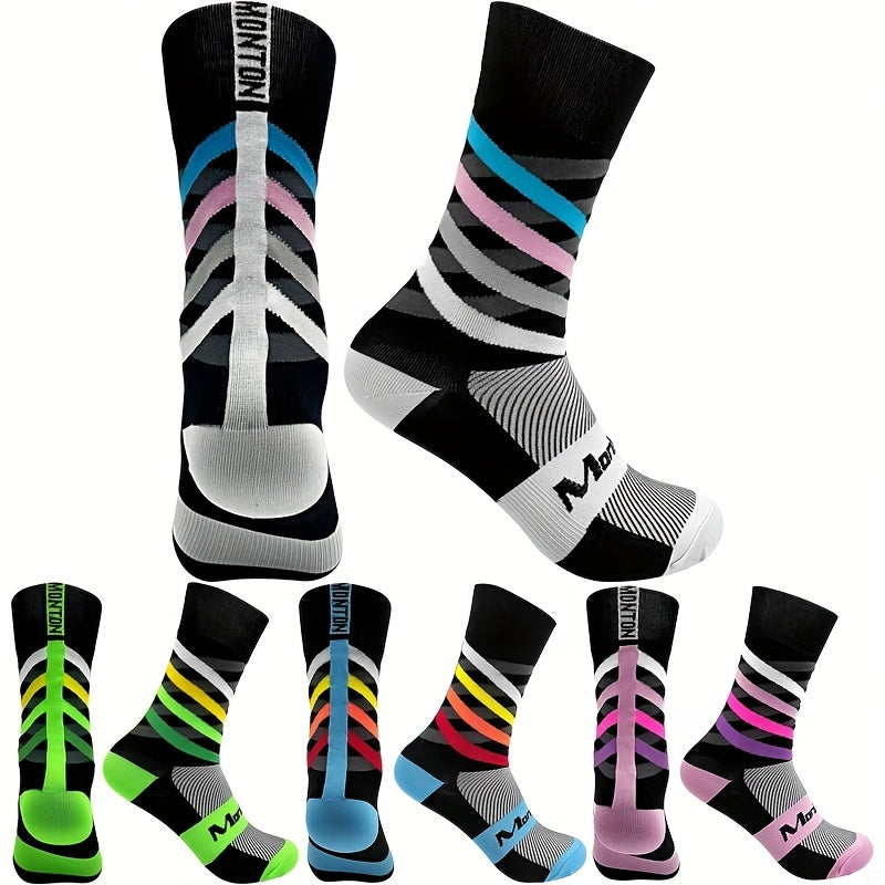 Casual Breathable Striped Mid Calf Socks for Cycling Running