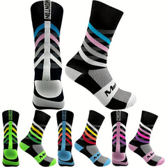 Casual Breathable Striped Mid Calf Socks for Cycling Running