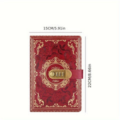 Retro Floral Pattern Password Lock Diary Student Notebook