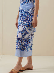 Floral Scarf Print Ruched Waist Knot Front Beachwear Cover Up