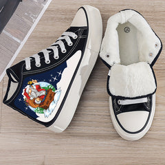 Christmas Santa Print Plush Lined Thermal Chunky Canvas Sneakers