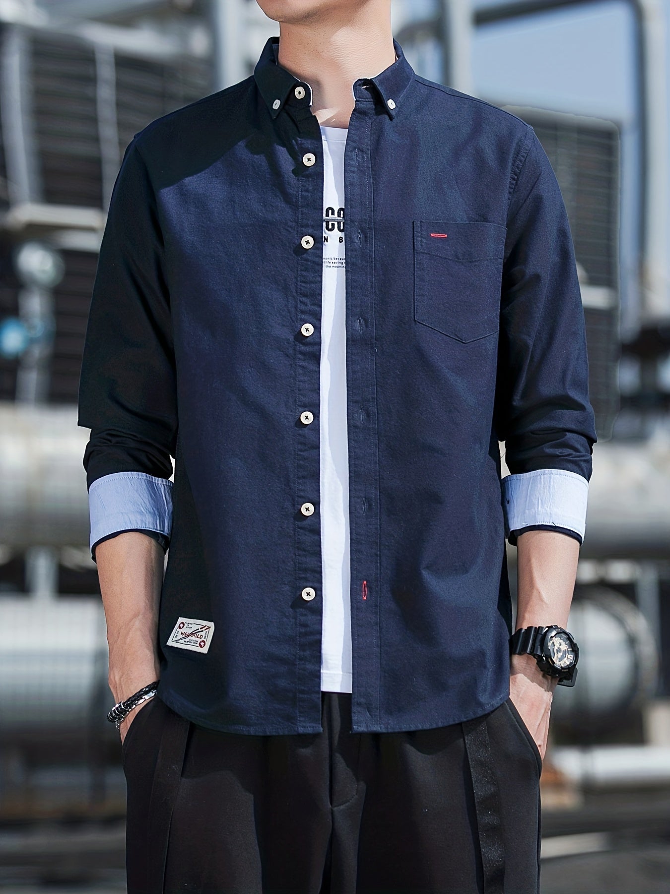Men's Formal Button Up Shirt with Chest Pocket