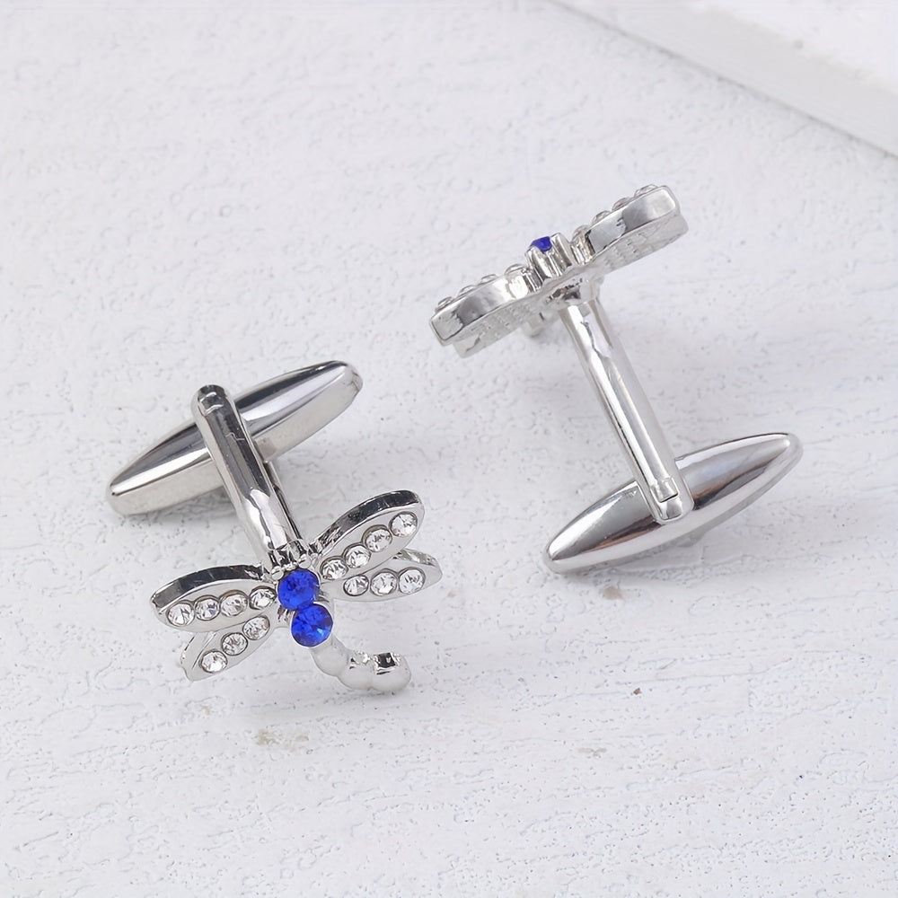 Crystal Micro inlaid Dragonfly Cufflinks & Sleeve Studs Set