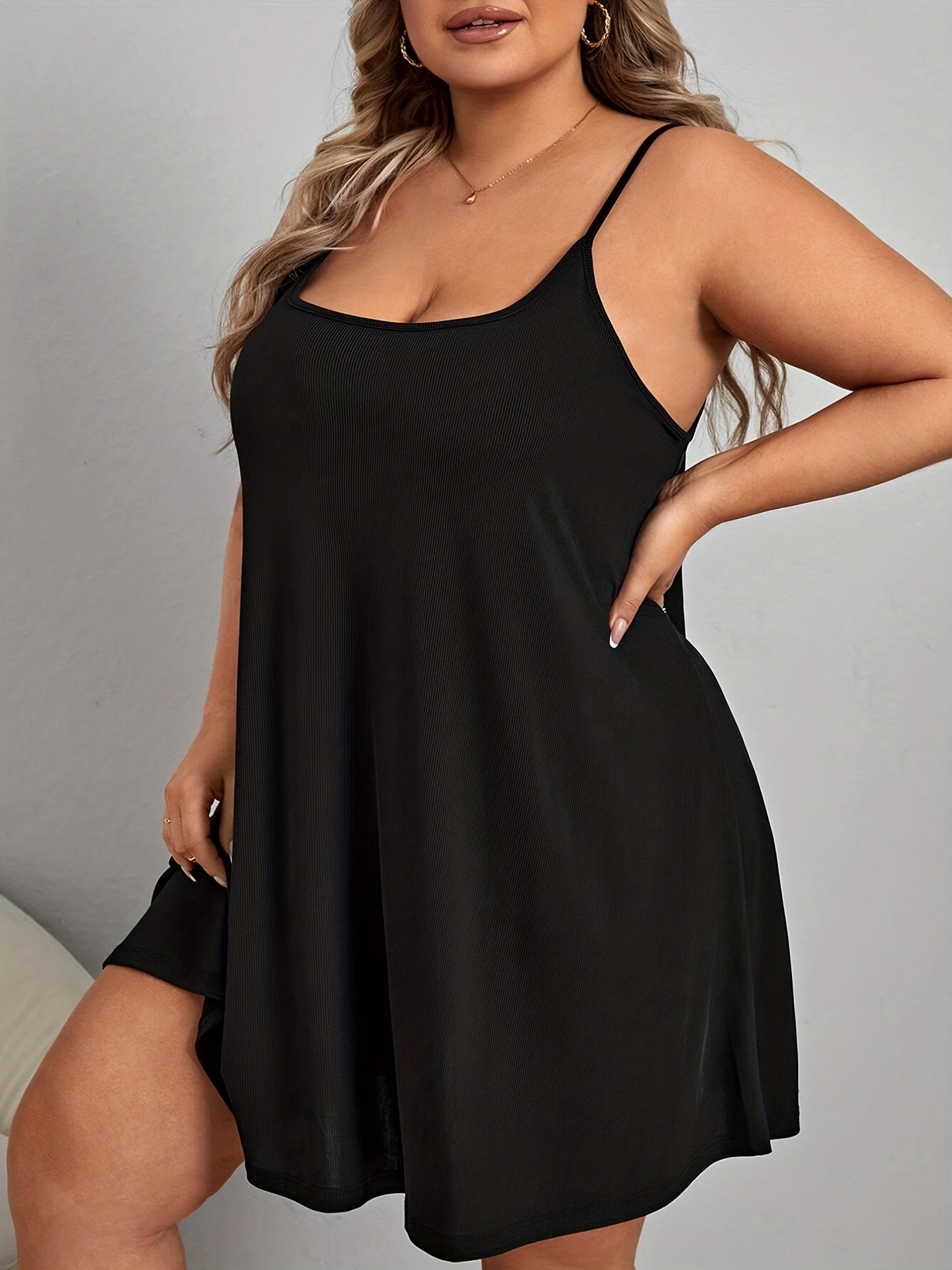 Ribbed Square Neck Cami Sleep Dress