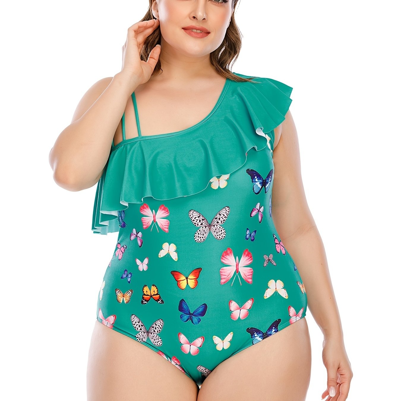 Cartoon Print Ruffle Trim Swimwear One Piece