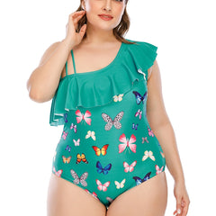 Cartoon Print Ruffle Trim Swimwear One Piece