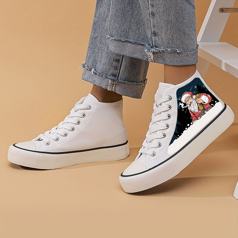 Christmas Santa Print Chunky Canvas Sneakers