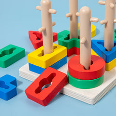 Wooden Geometric Shape Sorter Puzzle with Stacking Rings
