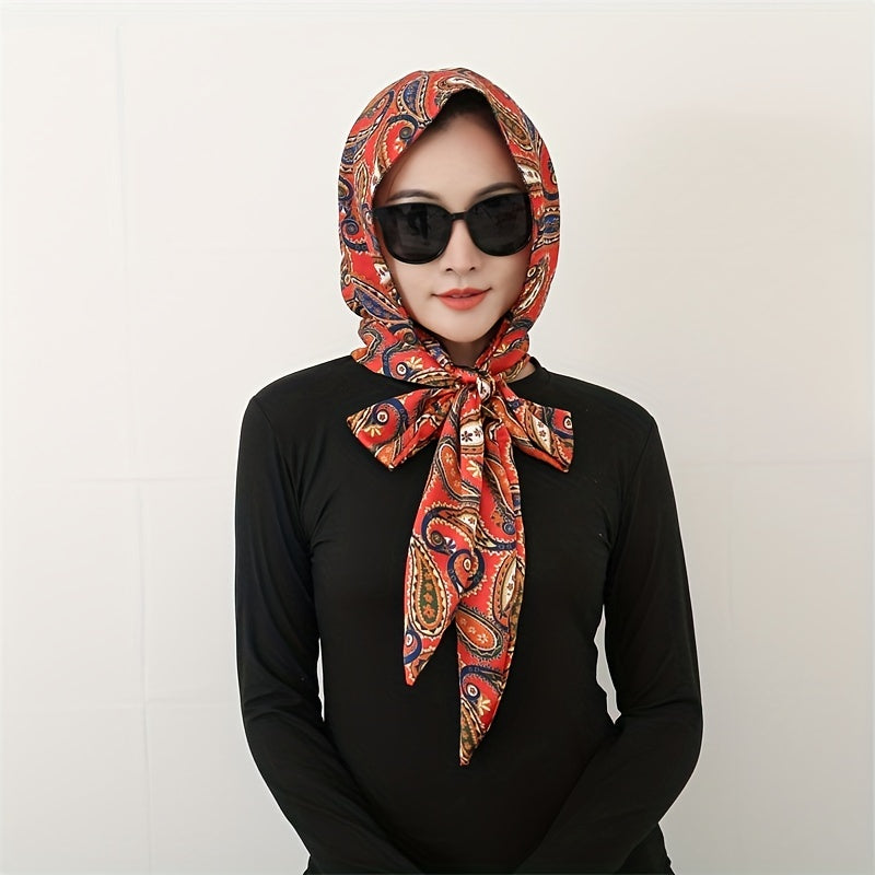 Boho Flower Print Satin Head Scarf for Women