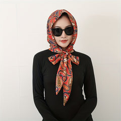 Boho Flower Print Satin Head Scarf for Women