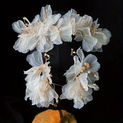 Flower Headband Mesh Bridal Head Piece Floral Yarn Head Decoration