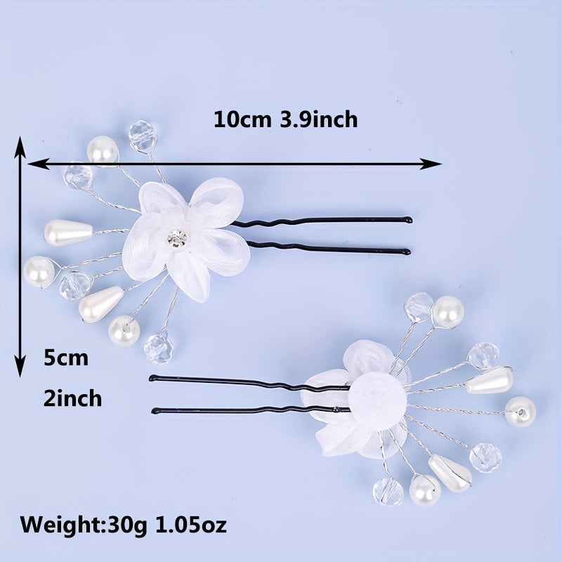 5pcs Flower Crystal Faux Pearl Hairpin Bridal U shaped Hairpin