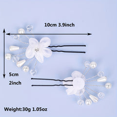 5pcs Flower Crystal Faux Pearl Hairpin Bridal U shaped Hairpin