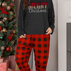 Plaid & Leopard Print Long Sleeve Tee & Plaid Pants Pajamas Set