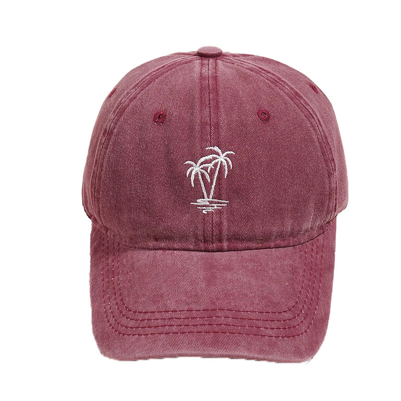 Men's Coconut Tree Embroidery Washed Casual Sun Hat Baseball Cap