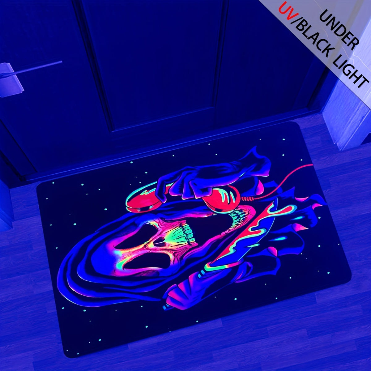 UV Light Flannel Luminous Rug Skull Pattern Non Slip Mat Bedroom Living Room