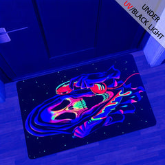 UV Light Flannel Luminous Rug Skull Pattern Non Slip Mat Bedroom Living Room