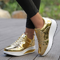 Women's Metallic Wedge Sneakers Platform Shoes Height Increased