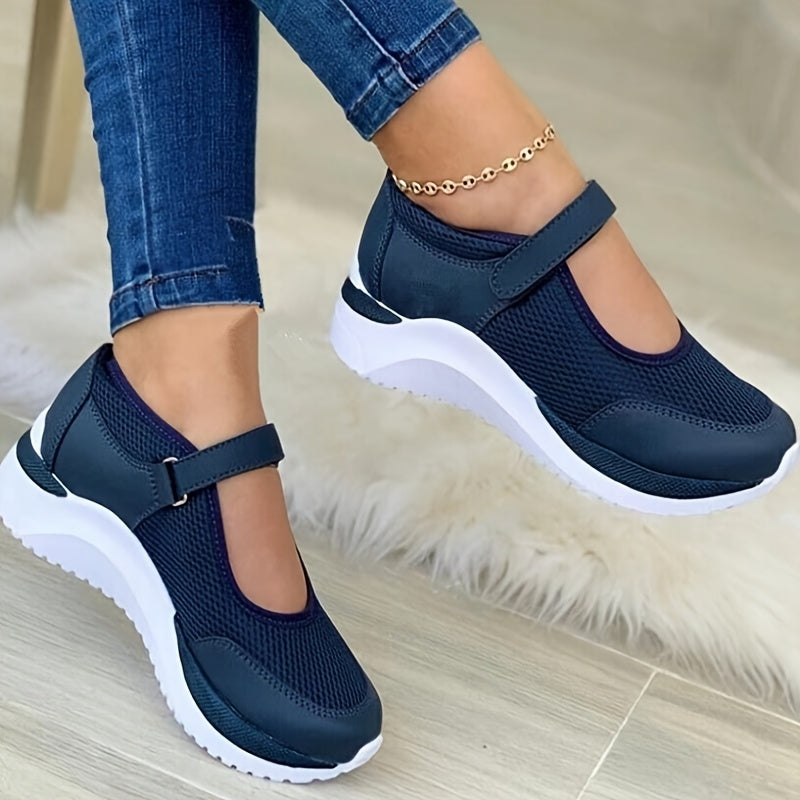 Women's Wedge Mesh Casual Shoes Solid Hook And Loop Shoes