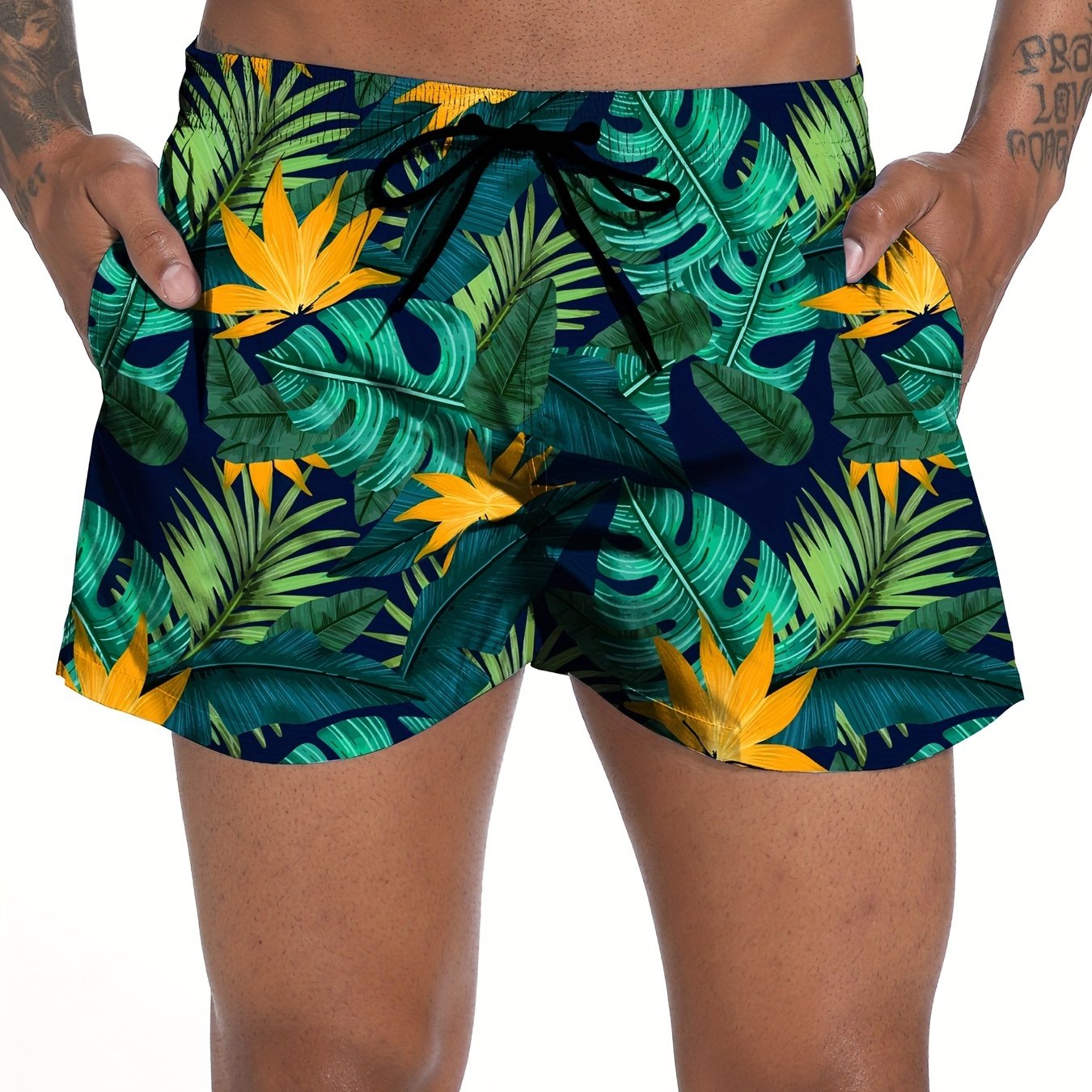 Quick Dry Men's Swim Trunks Beach Pool Leaf Pattern