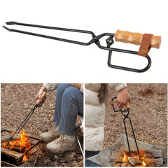 Metal & Wooden BBQ Charcoal Tongs - Outdoor Camping & Grilling
