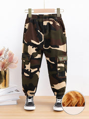 Boys Camo Cargo Pant Plush Warm Winter Trousers Kids Clothes