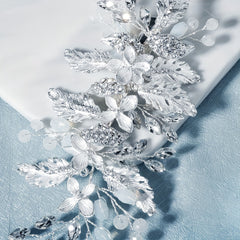 Bridal Hair Comb Silver Rhinestone Faux Pearl Wedding Accessory