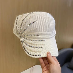 Pearl & Rhinestone Decor Visor Hat for Women