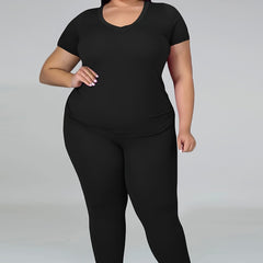 V Neck T shirt & Pants Workout Set