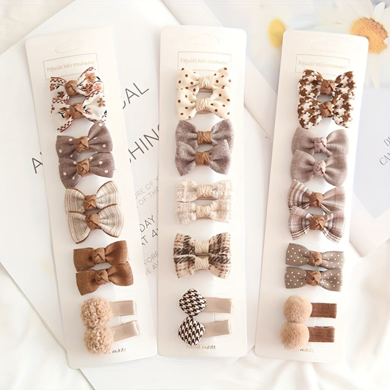 10pcs Princess Hair Accessories Gift Floral Plaid Polka Dot Bow Hair Clips