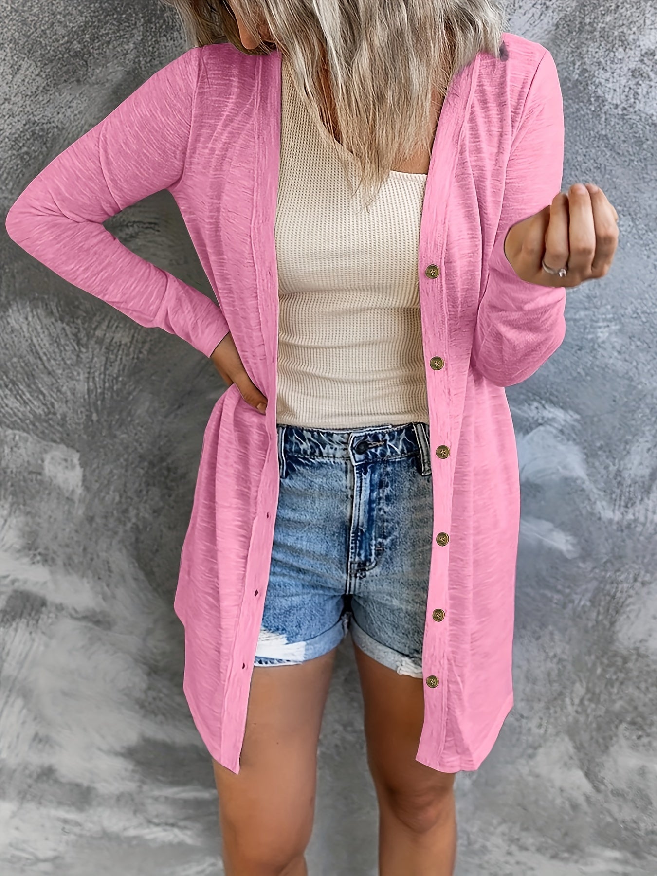 Solid Long Sleeve Button Up Cardigan