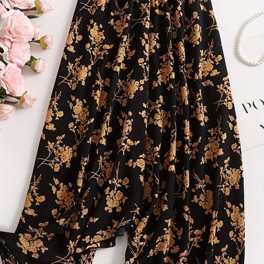 Vacay Skirt Women's Plus Floral Print Ruffle Trim Maxi Skirt