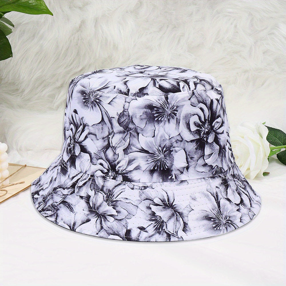 Unisex Floral Pattern Reversible Sun Hat for Outdoor Travel