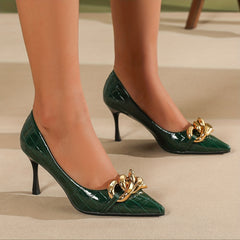 Chain Decor Stiletto Heels Pointed Toe Party Pumps Dress Heels