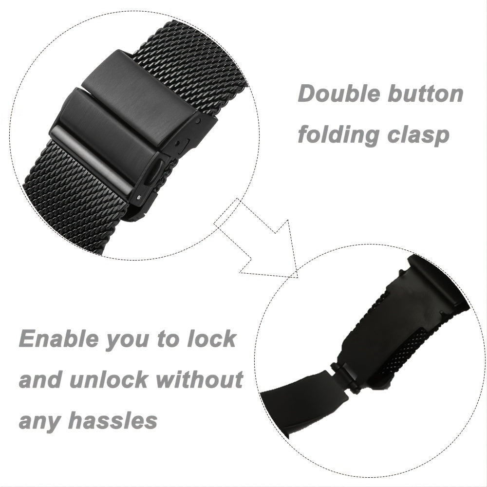 Stainless Steel Metal Strap Folding Watch Band Replacement Wristbands