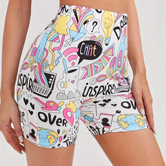 Cartoon Print Skinny Bike Shorts High Waist Summer Sports Casual Shorts