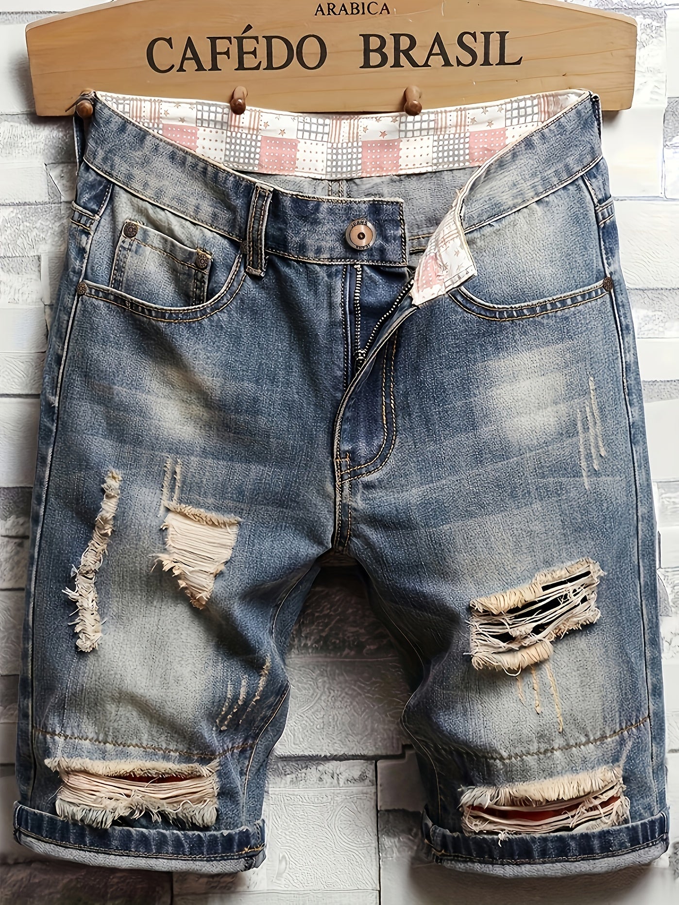 Men's Ripped Denim Shorts Casual Street Style Distressed Washed Denim Summer