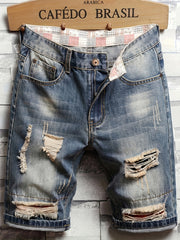 Men's Ripped Denim Shorts Casual Street Style Distressed Washed Denim Summer