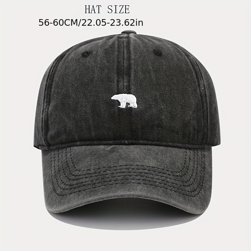 Washed Soft Top Bear Embroidery Baseball Cap Adjustable Dad Hat