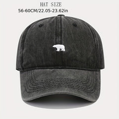 Washed Soft Top Bear Embroidery Baseball Cap Adjustable Dad Hat