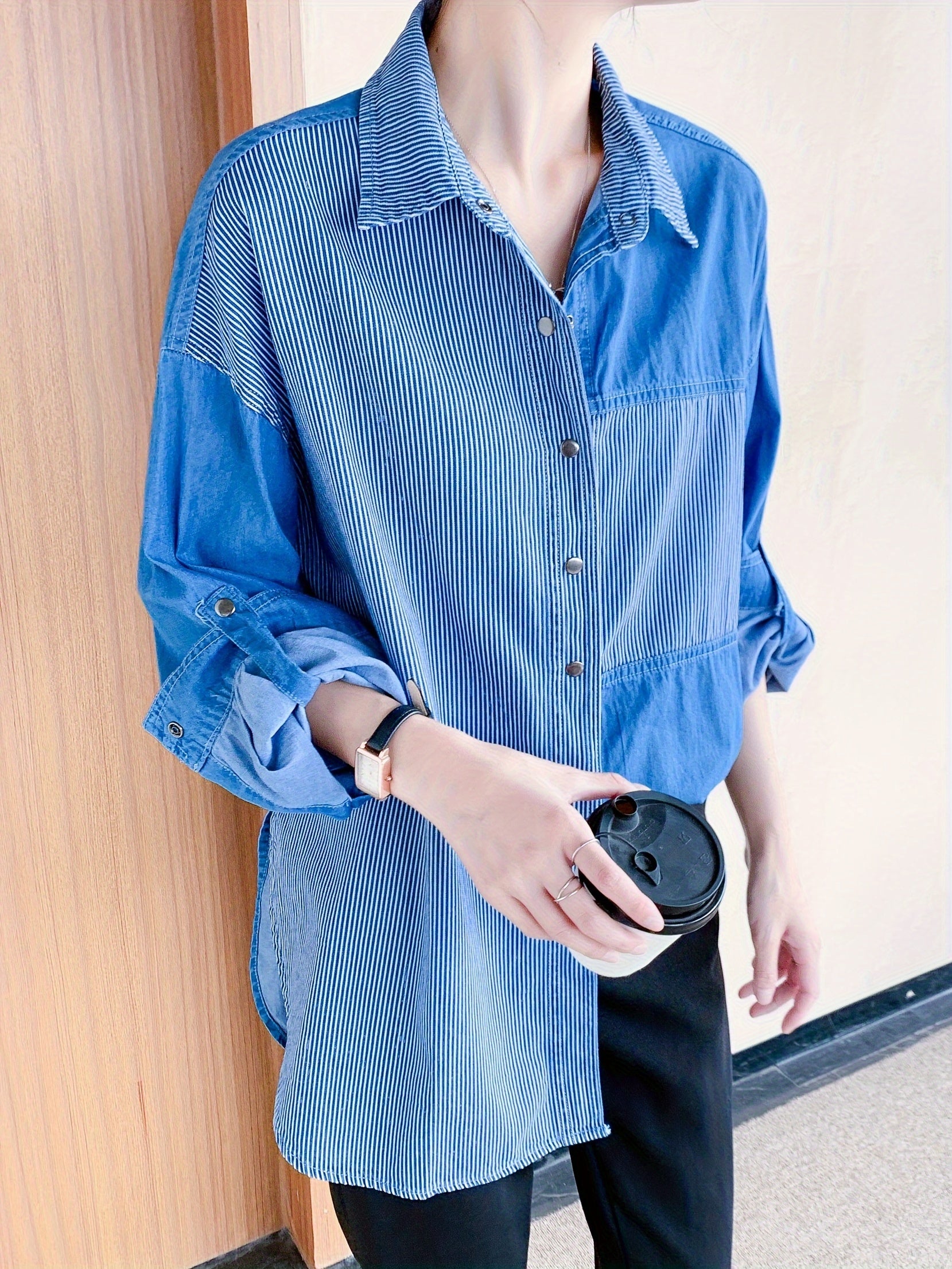 Colorblock Stripe Denim Top