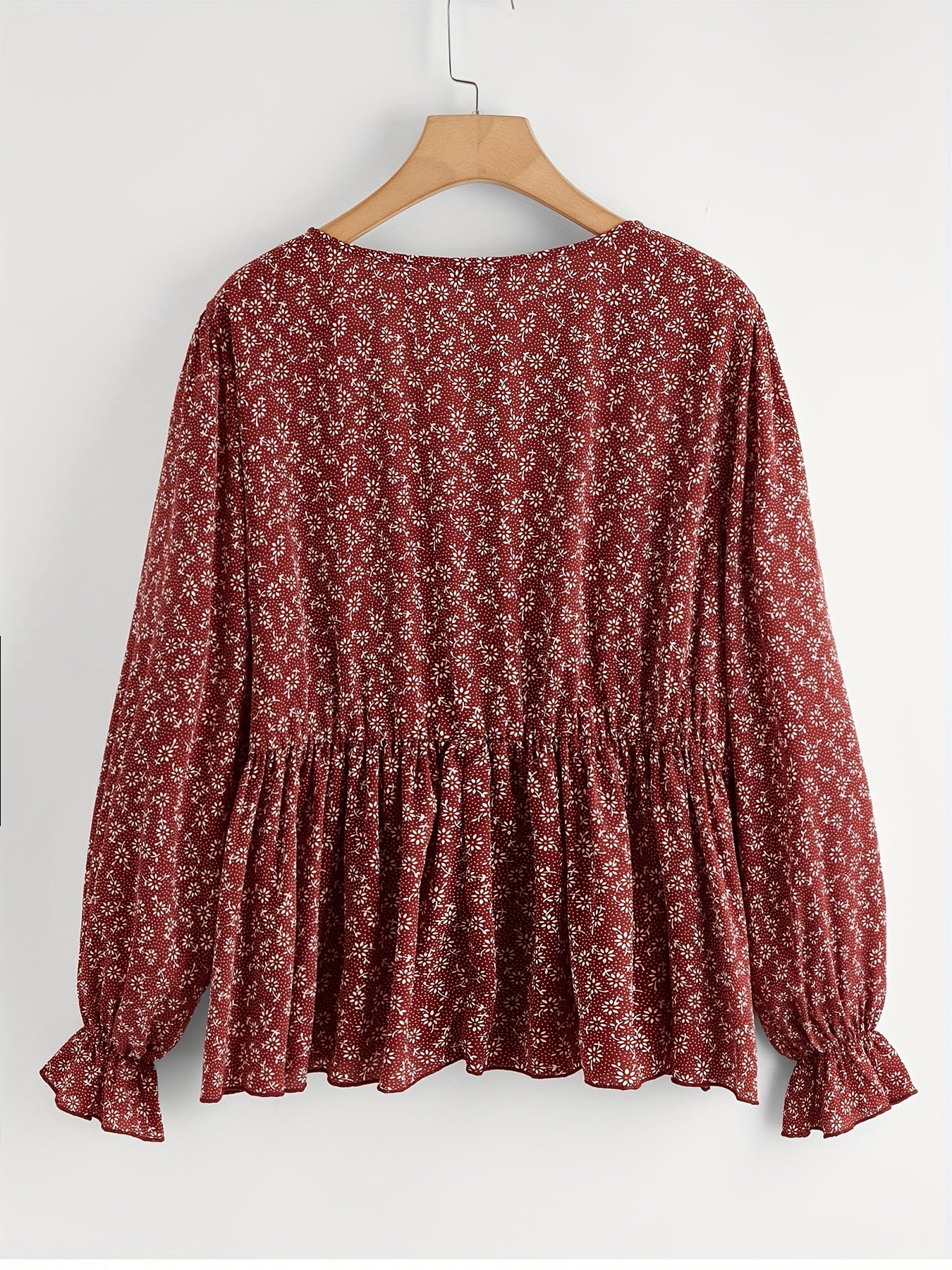 Boho Peplum Floral Blouse V-Neck Tie Front Top