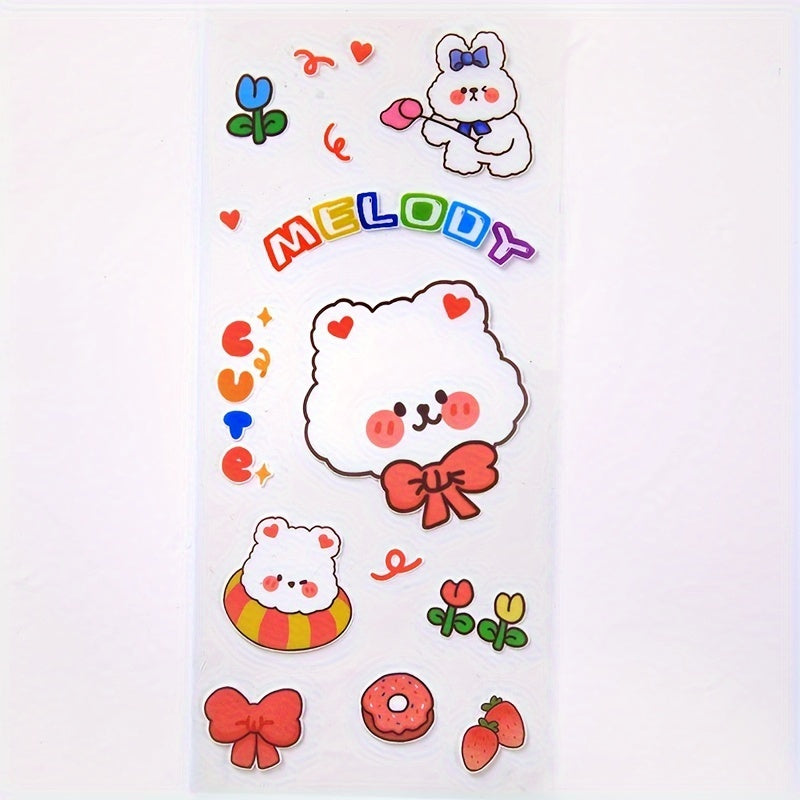 1pc Cartoon Bear And Rabbit Planner Sticker Waterproof Decorative Sticker