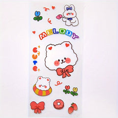 1pc Cartoon Bear And Rabbit Planner Sticker Waterproof Decorative Sticker