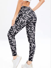 Letter Print Yoga Pants High Stretch Slim Fit Sports Yoga Leggings