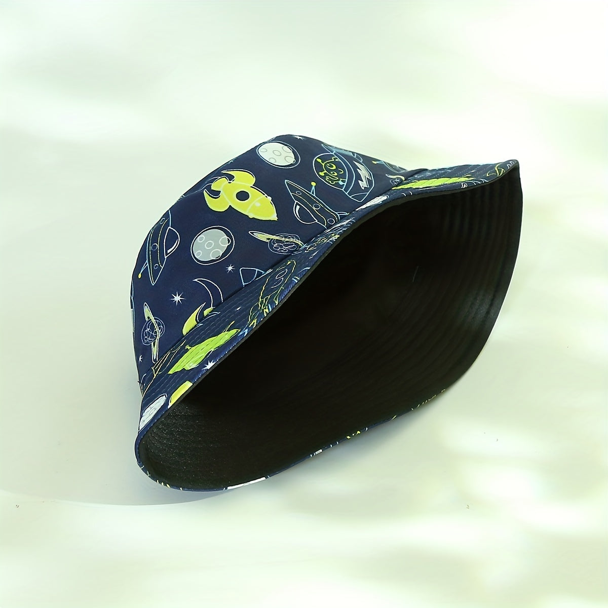 Kids Cartoon Spaceship Reversible Bucket Hat Sunscreen Cap