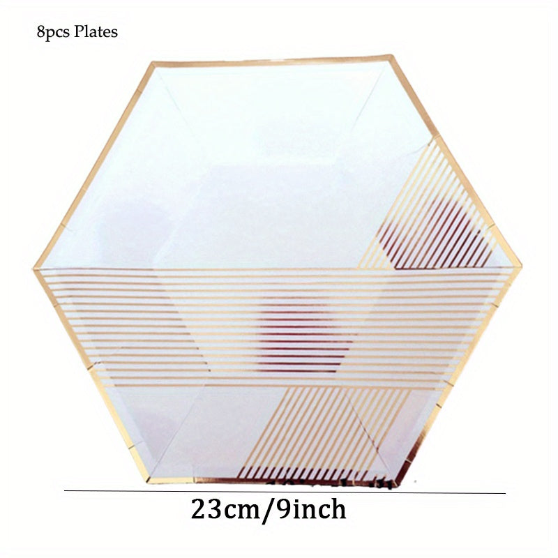 Disposable Stripe Gilded Party Tableware Set