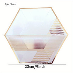 Disposable Stripe Gilded Party Tableware Set