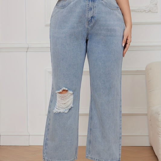 Ripped High Rise Straight Leg Jeans